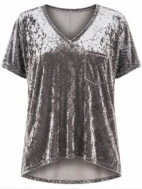 SPRING + MERCER | Dressy Pewter Crushed Velvet Legging Tee V-Neck Casual Top | L
